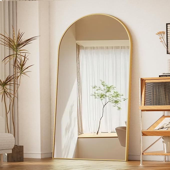 BEAUTYPEAK 77"x38" Large Arch Mirror Full Length, Oversized Wall Mirrors with Aluminum Alloy Frame, Full Body Floor Mirror for Bedroom, Dressing Room, Gold