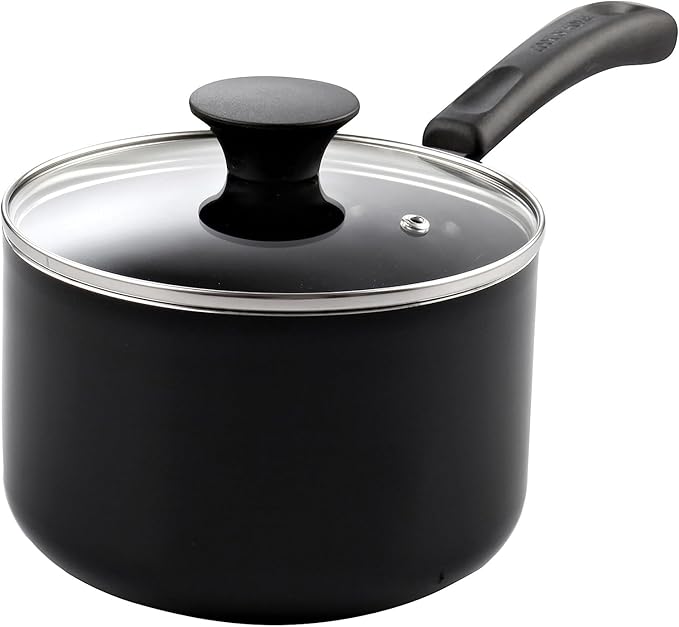 Cook N Home Nonstick Sauce Pan with Glass Lid 3-Qt, Multi-purpose Pot Saucepan Kitchenware, Black, Aluminum