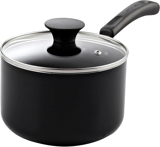 Cook N Home Nonstick Sauce Pan with Glass Lid 3-Qt, Multi-purpose Pot Saucepan Kitchenware, Black, Aluminum