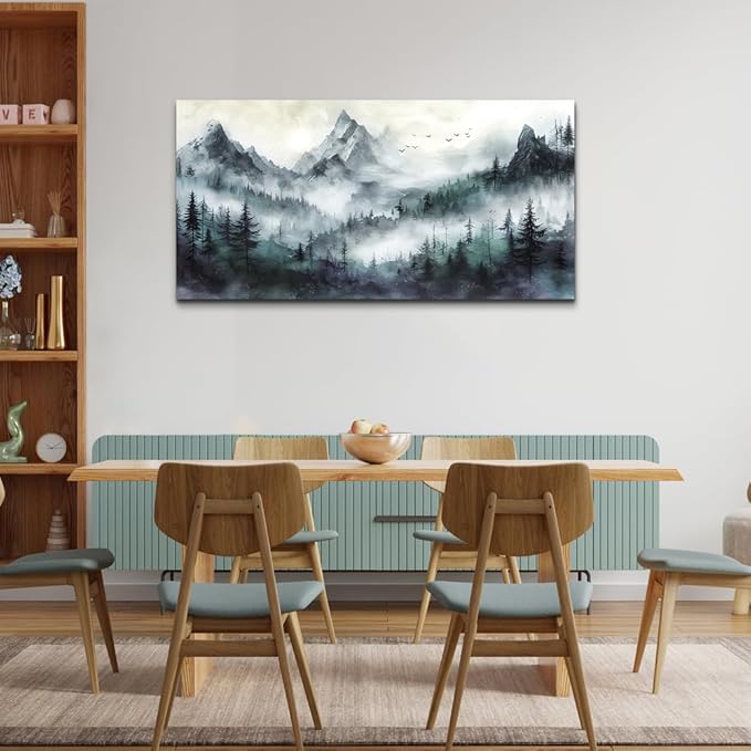 Lapremoly Modern Wall Art - Living Room & Bedroom Decor - Trees Landscape - Foggy Forest - Office Wall Decor - Canvas Prints - Ready to Hang - 40x20