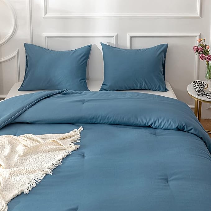 Blue Comforter Set Full Size Solid Lake Blue Comforter Set Soft Breathable Comfy Fluffy Lightweight Blue 3 Piece Comforter Set Full Size Women Men