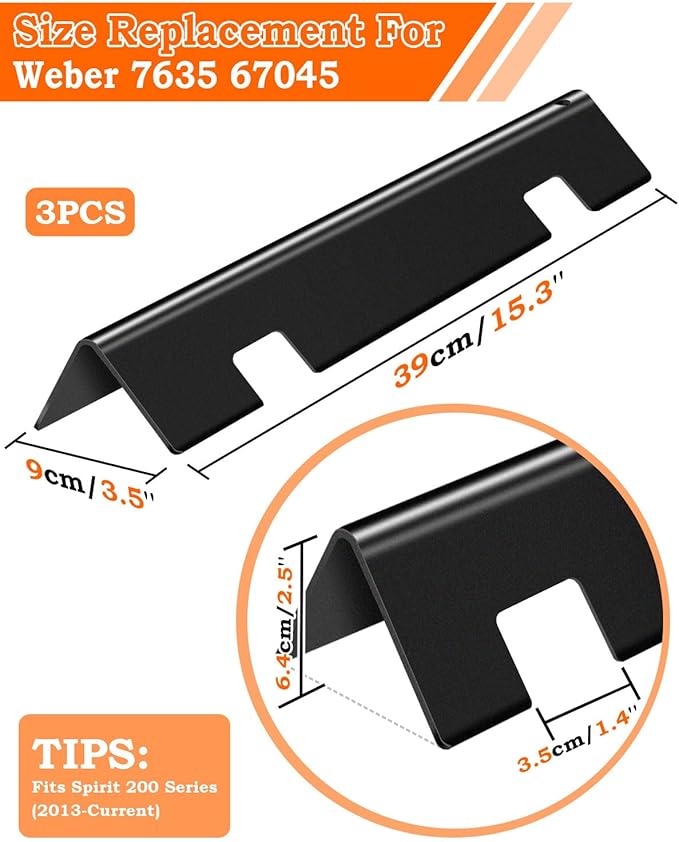 Flavorizer Bars 15.3" for Weber Spirit & Spirit 2 GS4 Grill Parts Spirit 200 E220 S220 S210 E210 Parts with Front Control, 3 Pcs Flavor Shields Grill Replacement Parts for Weber 7635 69899