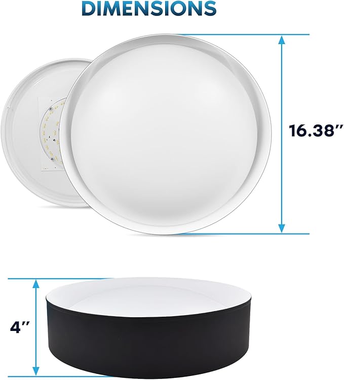 LUXRITE 17-Inch LED Flush Mount Ceiling Light, 5CCT Selectable 2700K–5000K, 2420 Lumens, 34W, CRI 90, Dimmable, Damp Rated, Decorative Flush Mount with Interchangeable Canopy - Black & White Finish
