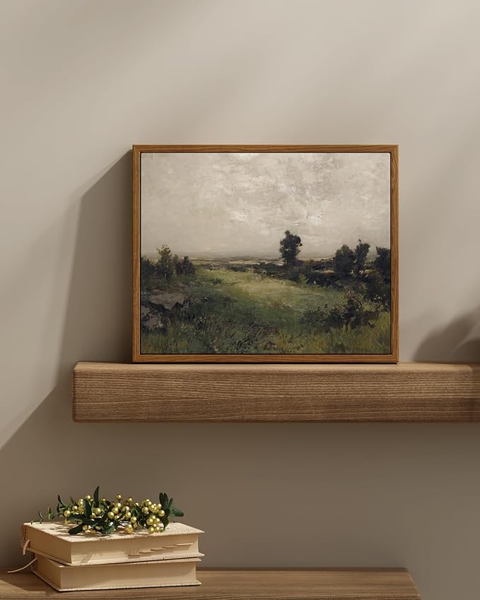 InSimSea Framed Canvas Wall Art Vintage Decor, Farmhouse Wall Art for Living Room Wild Field Landscape Wall Decor for Bedroom, Wall Decoration Traditional Scenic Pictures for Bathroom, 11"x14"