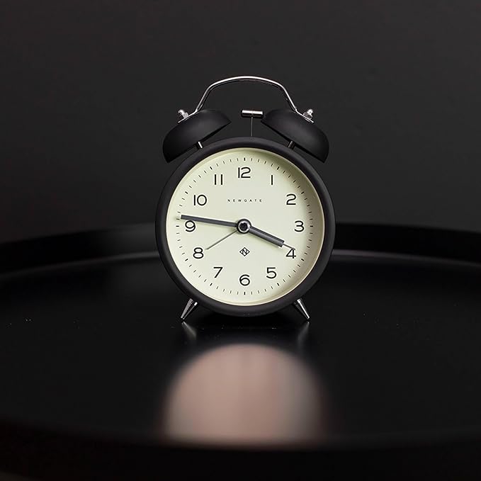 NEWGATE® Charlie Bell Echo Alarm Clock | Modern take on Classic Twin Bell Clock | Black | Easy to Read Numbers | Ideal for Bedside, Desk or Shelf | Modern Retro Bedroom & Office Accessory