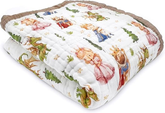 Organic Cotton Muslin Baby Blanket for Boys and Girls - Luxurious Soft Toddler Quilt for Swaddling - Gender Neutral Blankets Makes a Great Fairy Tale
