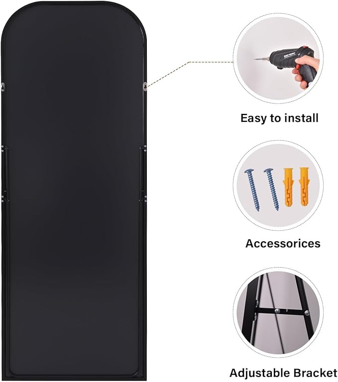 HARRITPURE 28"x71" Full Length Mirror Floor Mirrors Freestanding Hanging or Leaning Large Mirrors Full Body Mirror with Stand for Cloakroom, Bedroom, Living Room, Black