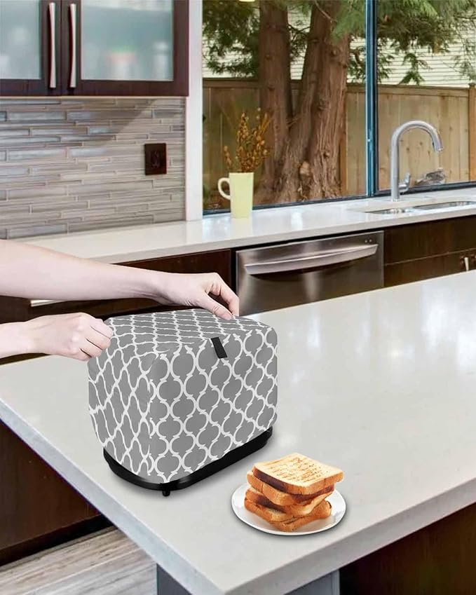 Toaster Cover 2 Slice Moroccan Lattice Toaster Oven Cover with Pockets Grey Geometric Classic Dustproof Bakeware Protector Small Kitchen Appliance Dust Covers and Fingerprint Protection for Women