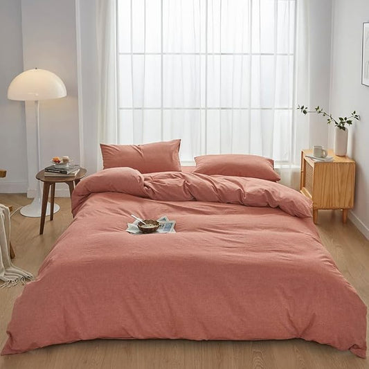 FACE TWO FACE Bedding Duvet Cover Set 3 Pieces 100% Washed Cotton Duvet Cover Linen Like Textured Breathable Durable Soft Comfy (California King, Caramel)