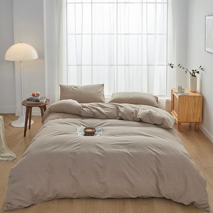 FACE TWO FACE Bedding Duvet Cover Set100% Washed Cotton Duvet Cover Linen Like Textured Breathable Durable Soft Comfy (Twin, Khaki)