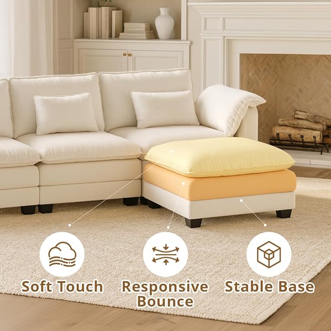 COMHOMA 86" Sectional Sofa,Comfy Cloud Modular Couch with Throw Pillows,Modern Chenille Deep Seat Sofa Couches for Living Room,Beige