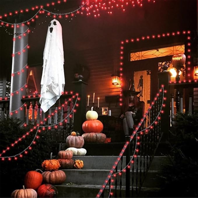 QITONG 165ft 500 LED Red Halloween Lights Outdoor Waterproof, Clear Wire String Lights Plug in, 8 Modes Christmas Light Indoor