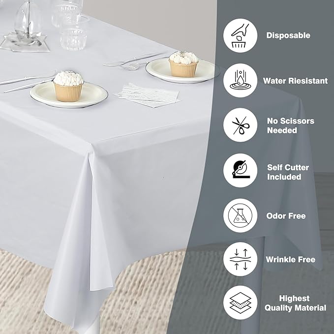 Craft And Party, 54 in x 100 feet Plastic Table Cover Roll for Party, Banquet, Picnic, Kids Activities for Any Size and Shape Table (White, 54" x 100ft)