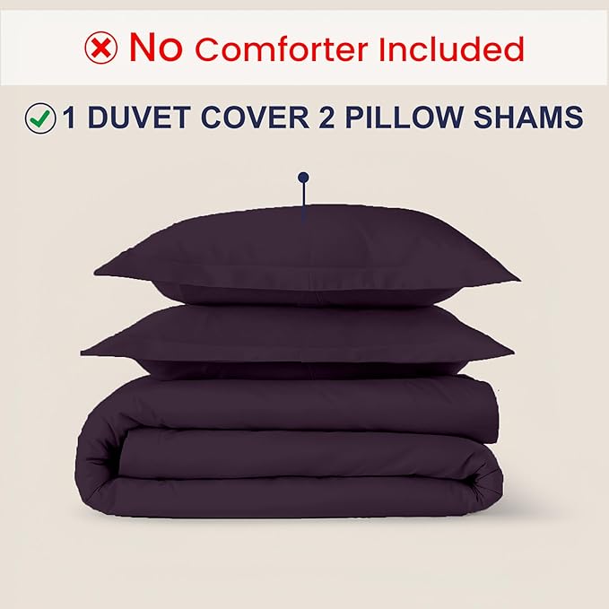 Kotton Culture 3 Pc California King Size Duvet Cover Set -100% Egyptian Cotton Sateen 600 Thread Count Ultra Soft Premium Durable Comforter Cover Zipper Closure & Corner Ties (Plum,104"x98")