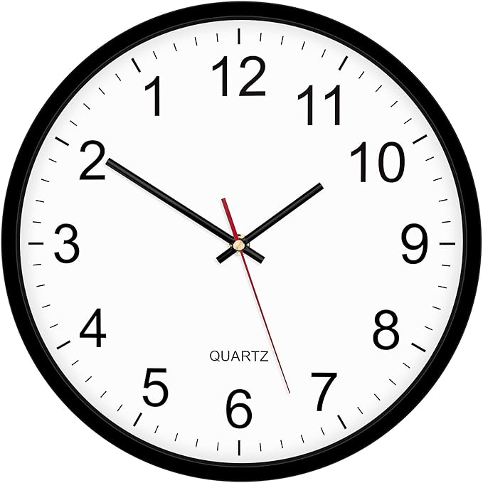 Foxtop Black Backwards Wall Clock, Runs Counterclockwise, 12 Inch Silent Non Ticking Battery Operated Round Analog Wall Clock for Office Living Room Bedroom Home Classroom