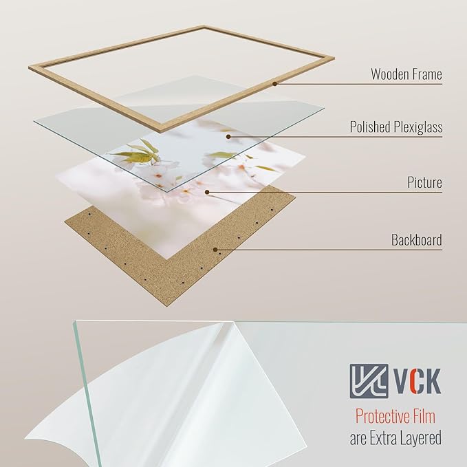 VCK 22x28 Poster Frame Set of 4 - Oak, Gallery-Quality Wood Picture Frames, 1.1-Inch Wide Border, Polished Plexiglass, Vertical or Horizontal Wall Display for Photo/Art/Prints, Natural Oak