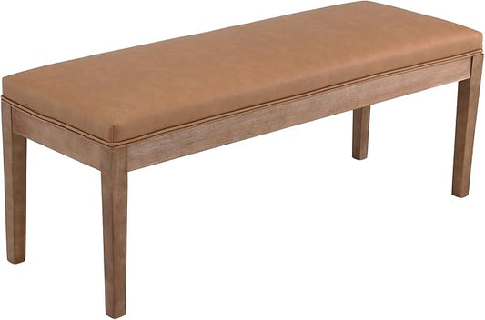 PU Leather Dining Bench Upholstered Entryway Bench Farmhouse Shoe Bench Seat Ottoman for Hallway Living Room Bedroom End of Bed Dining Room Kitchen, 45.5" Long, Brown
