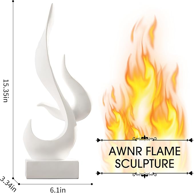 AWNR White Flame Abstract Sculpture Resin Art Statue Modern Home Decor for Living Room TV Stand Office Shelf Accents Minimalist Figurines Centerpiece Table Decorations