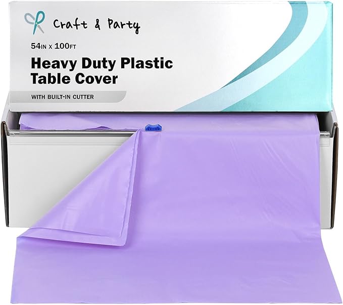 Craft And Party, 54 in x 100 feet Plastic Table Cover Roll for Party, Banquet, Picnic, Kids Activities for Any Size and Shape Table (Lavender, 54" x 100ft)