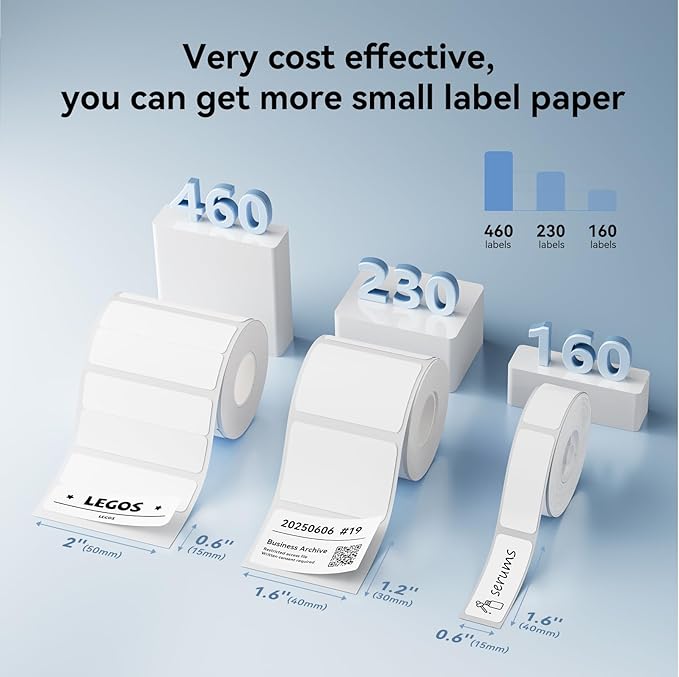 NIIMBOT Labels, 2 Rolls Refill Thermal Label for Label Maker B1/B21/B21Pro/B3S/B31/K3, Waterproof, Oil-Proof and Tear-Proof Sticker Labels, 0.4'' x 0.8''x4 (10x20mmx4) White