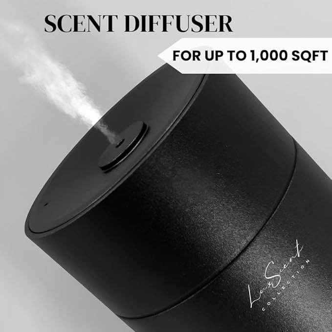 Aroma Scent Diffuser Starter Kit for Up to 1000SQ. FT. Coverage - 120ML Waterless Essential Oil Scent Included - Luxury Aroma Diffuser Ideal for Home, Office & Hotel (Black, Divine Allure)
