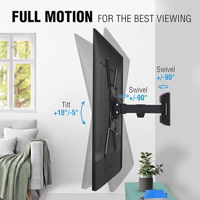 ELG Full Motion TV Wall Mount for TVs 26'' to 65'', Holds up to 66.1lbs, Articulating Arms Swivels Tilt Extension, Max VESA 400x400mm, FULL40, Steel, Black