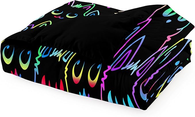 Cats Full Size Comforter Set for Girls - Cartoon Cats Bedding Set for Girls Room Lovely Cats Pattern Girls Bedding Set Soft Breathable Cats Comforter with 2 Pillowcases for All-Season