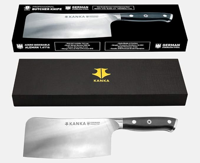 KANKA 7 inch Meat Cleaver Knife – Professional Knife for BBQ & Kitchen, Ergonomic Handle Stainless Steel Butcher for Meat, Fish & Bone Cutting - Heavy Duty Chef Chopper Razor Sharp & Rust-Resistant