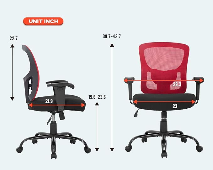 Big and Tall Office Chair+400lbs Wide Seat Mesh Desk Chair+Massage Rolling Swivel Ergonomic Computer Chair with Lumbar Support Adjustable Arms Task Chair for Heavy People+ (Red)