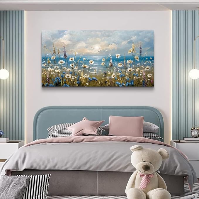 Canvas Wall Art for Living Room Large Wall Decor for Office Modern Bedroom Decorations White Flower Landscape Pictures Farmhouse Paintings Artwork Room Wall Mural Aesthetic Home Decor 60x30