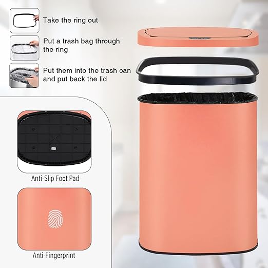 PayLessHere 13 Gallon Trash Can Kitchen Trash Can Automatic Garbage Can with Lid Touch Free High-Capacity Motion Sensor for Kitchen Bedroom Bathroom Office Trash Bin (1, Pink Stainless Steel)