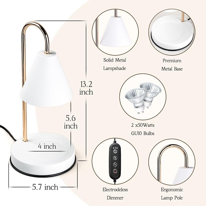 Candle Warmer Lamp with Timer, Electric Lamp Candle Warmer White, Birthday Gifts for Women, Bedroom Western Home Decor, Dimmable Wax Melt Warmer for Scented Wax