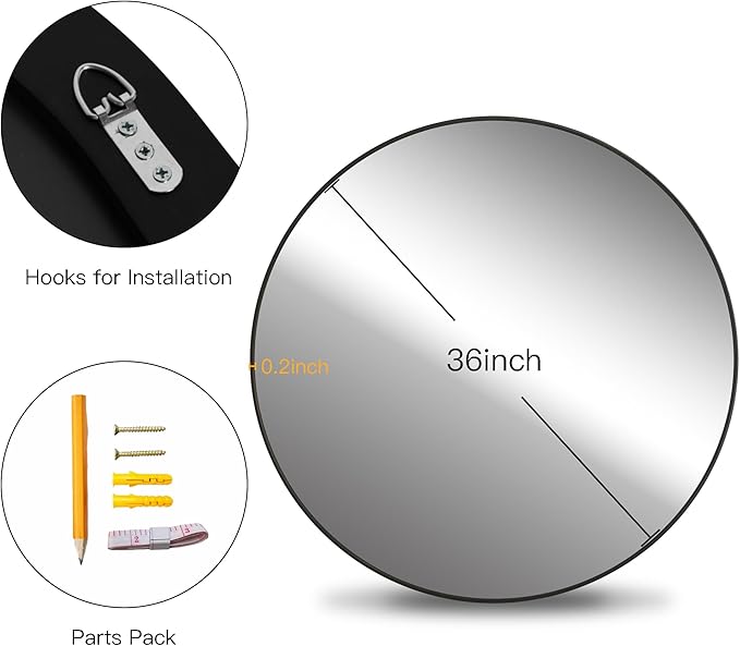 Black Round 36 Inch Mirror,Circle Bathroom Vanity Mirror for Wall,Hanging Modern Tempered Glass Mirror for Entryway or Living Room (36 Inch, Black)