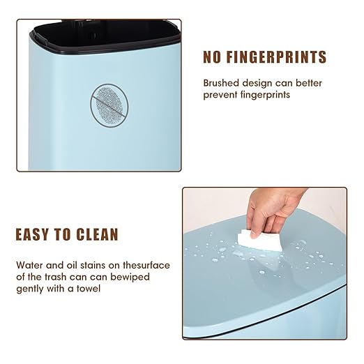 BestOffice 13 Gallon (50L) Trash Can with Soft-Close Foot Pedal, Fingerprint Proof Stainless Steel Can for Kitchen, Home, Office, Bedroom, Bathroom - Blue