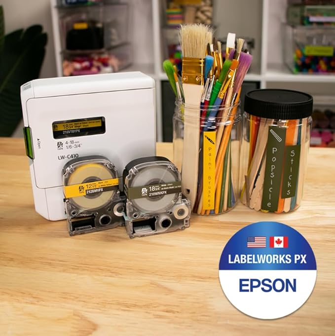 Epson LABELWORKS 212WMKPX Genuine PET (Polyester) Tape Cartridge - White on Matte Khaki Designer Craft Label Maker Tape - 1/2" (12MM) Wide, 26'