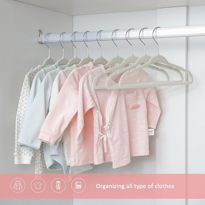 ManGotree Baby Velvet Clothes Hangers, Kids Toddler Children's Hangers for Clothes Space Saving Non-Slip (30 Pack, Beige)