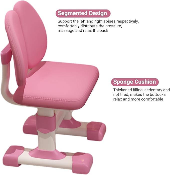 Kids Functional Desk and Chair Set, Ergonomic Height Adjustable Children School Study Desk with Bookstand Widened, Study Table Storage Drawer for Boys Girls(Pink) Pink
