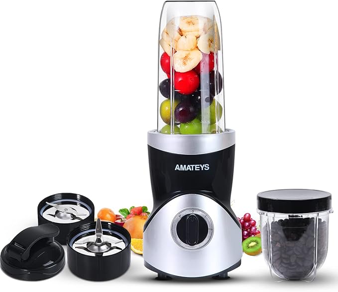 Personal Blender for Shakes and Smoothies,Professional Kitchenblender with Blending & Grinding Blades, Portable Coffee Grinder with 24/10 OZ Travel Bottles, Adjustable Speeds Juice Blender