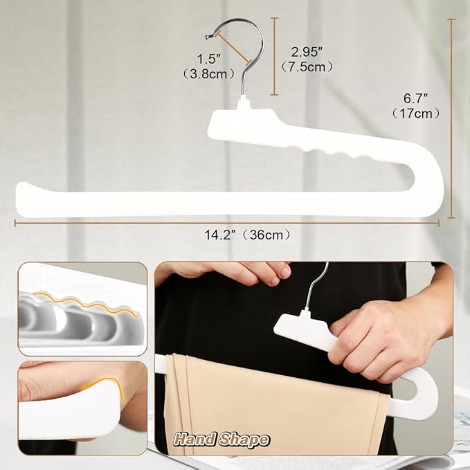 Velvet Pants Hangers,8 Pack Non Slip Felt Slack/Trouser Hanger,Slim & Sleek Heavy Duty Space Saving Closet with 360° Swivel Hook,Tank Top Hangers for Shorts,Jeans,Suit Pants,Towel(White)