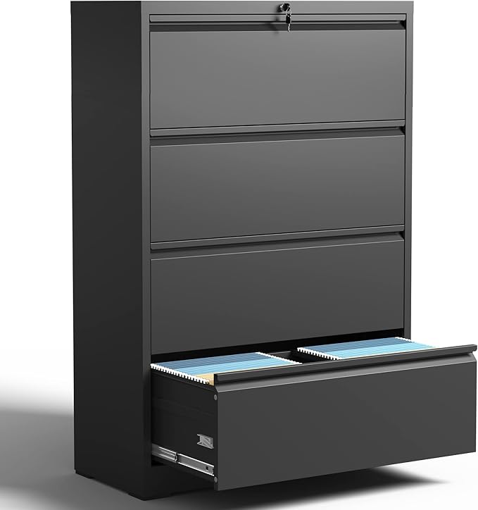 4 Drawer Lateral File Cabinets,Metal Lateral Filing Cabinet for Home Office,Wide Steel Storage Cabinet Commercial Drawer for Legal/Letter/A4 Size Files Assembly Required