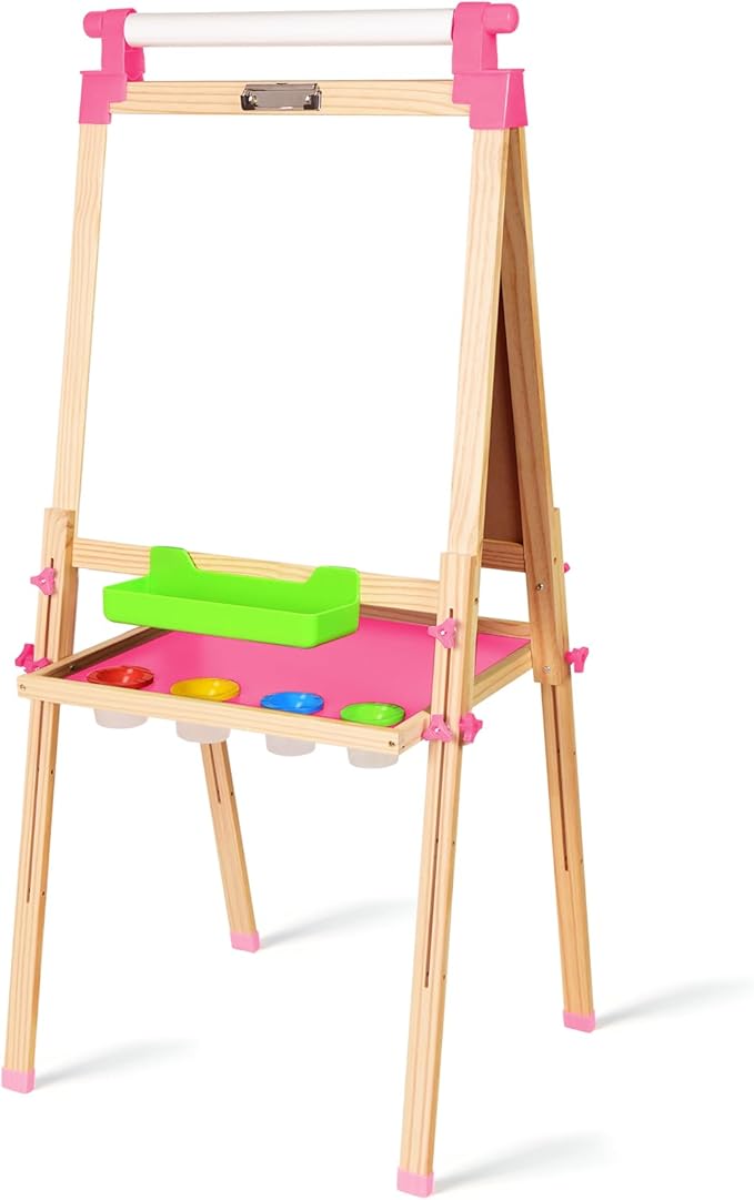 JOYOOSS Easel for Kids Art Easel for Toddlers,Wooden Kid Easel with Paper Roll - Chalkboard for Kids Adjustable Double Sided Kid Dry Erase Board,Outdoor Art Easel Toddler