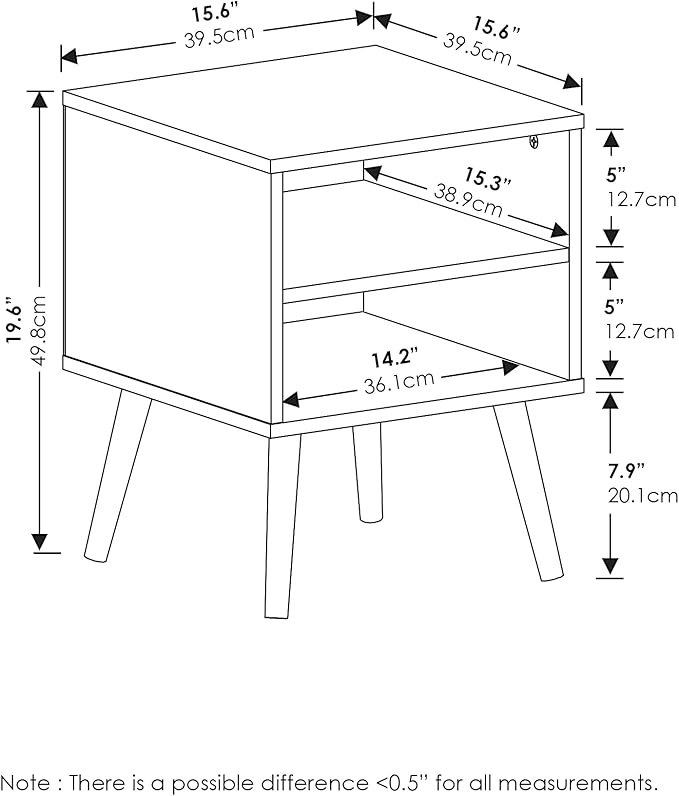 Furinno Claude Mid Century Style End Table with Wood Legs, Espresso