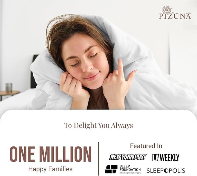 Pizuna 100% Cotton Full 3 Pc Duvet Cover + 1 Pc Fitted Sheet Set 400 Thread Count White Sateen Weave Luxurious Long Staple Cotton 4 Piece Bedding Set - 1 Duvet Cover, 2 Pillow Shams, 1 Fitted Sheet