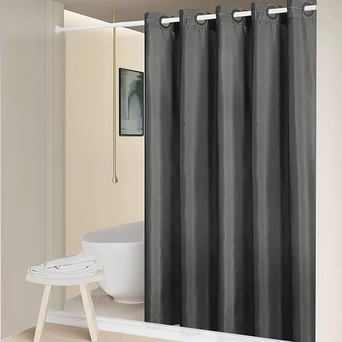 No Hook Stall Shower Curtain 36x72 Inch,Polyester Fabric Small Narrow Shower Curtain Liner,Hotel Style Bathroom Curtains with Plastic Split Grommets,Machine Washable & Waterproof,Dark Grey