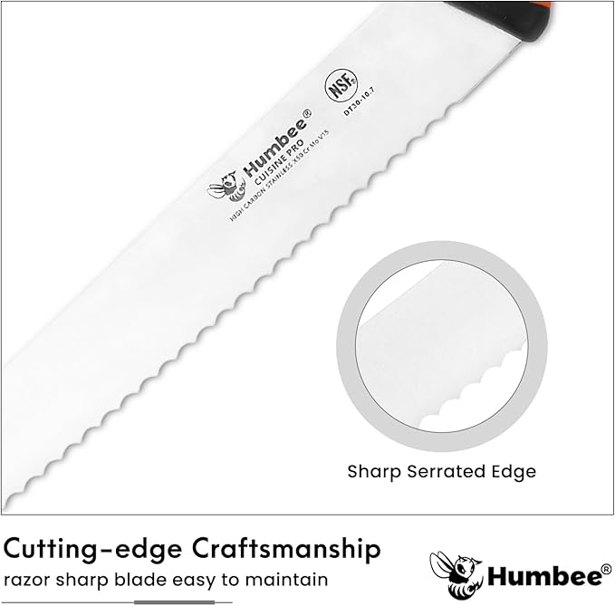 10-Inch Serrated Bread Knife, Premium High Carbon Stainless Steel Blade Knife for Bread with Ergonomic Handle, NSF Certified, DT-30 Series, Orange