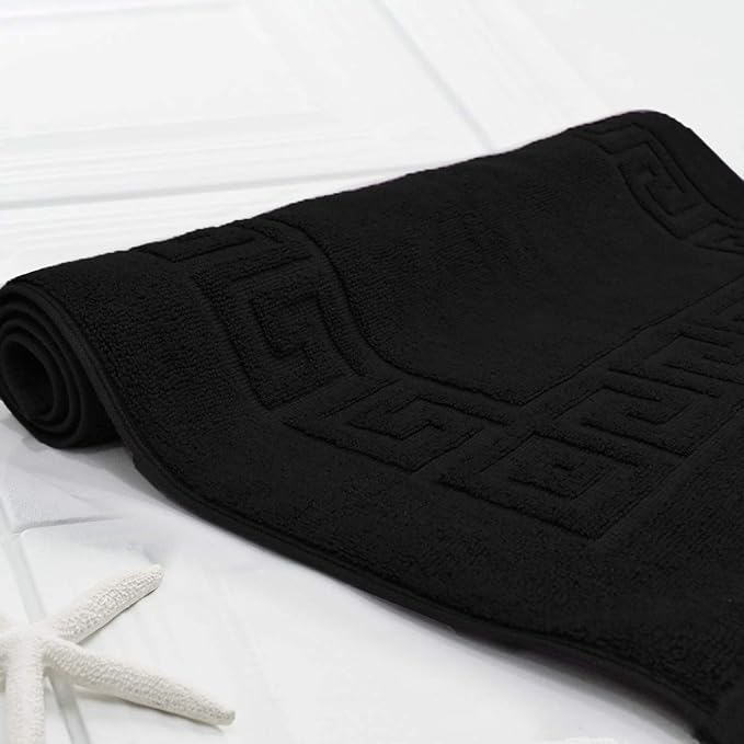 DAN RIVER Greek Bath Mat - Black, 100% Ring Spun Cotton, Pack of 2, 20x32 inches, 800 GSM, Non-Slip, Absorbent, Quick Drying, Machine Washable Bathroom Floor Mats for Shower, Kitchen & Bath
