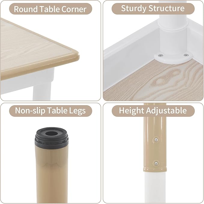 Toddler Table and Chairs Set for 4, 47.2''L x 23.6''W Kids Study Table and Chair Set, Height-Adjustable, Graffiti Desktop, Children Activity Table for Daycare, Classroom, Home