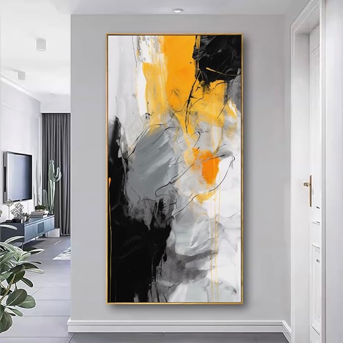 Wall Art Large Modern Abstract Artwork Black Yellow Canvas Painting for Living Room Bedroom Office Home Decor 20"x40" with Framed…