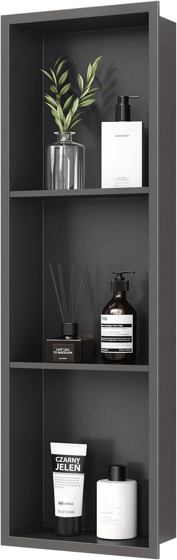 Stainless Steel Shower Niche 12" X 36", Three-Tier Shelf for Bathroom Storage, No Tile Needed Recessed Wall Niche, Gun Metal