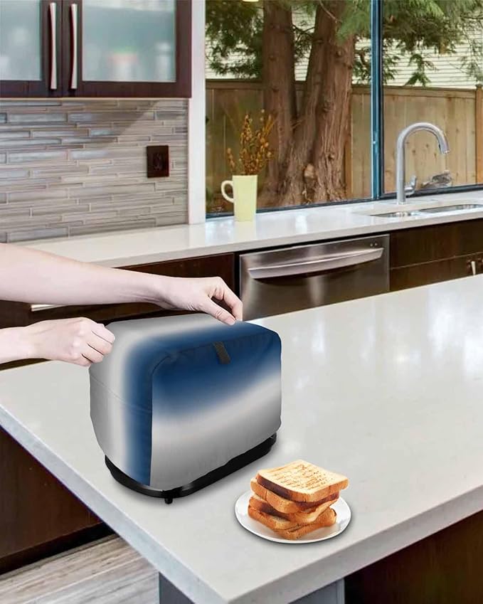 Toaster Cover 2 Slice Blue Grey Ombre Toaster Oven Cover with Pockets Gradient Gradual Color Dustproof Bakeware Protector Small Kitchen Appliance Dust Covers and Fingerprint Protection for Women